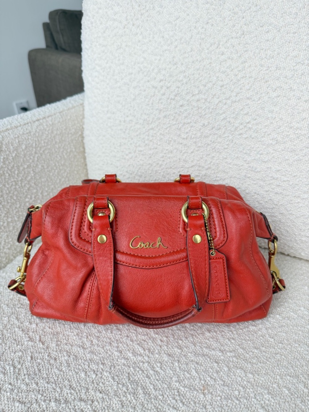 Coach Ashley Orange Coral Leather
Satchel Convertible Handbag- F19247 MSRP $498